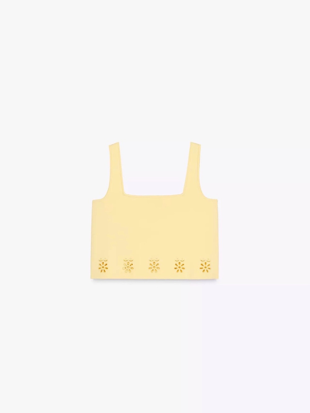 Zara Yellow Square-Neck Cropped Tank with Eyelet Hem